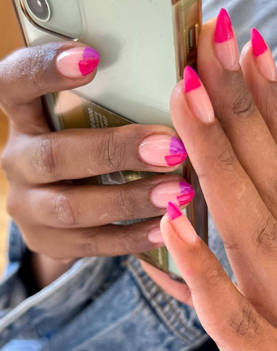 pink and purple abstract french tip nails