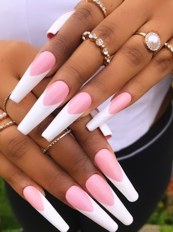 pink french tip coffin nails