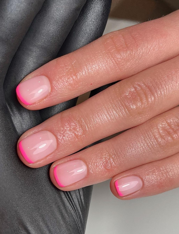 pink micro french tip nails