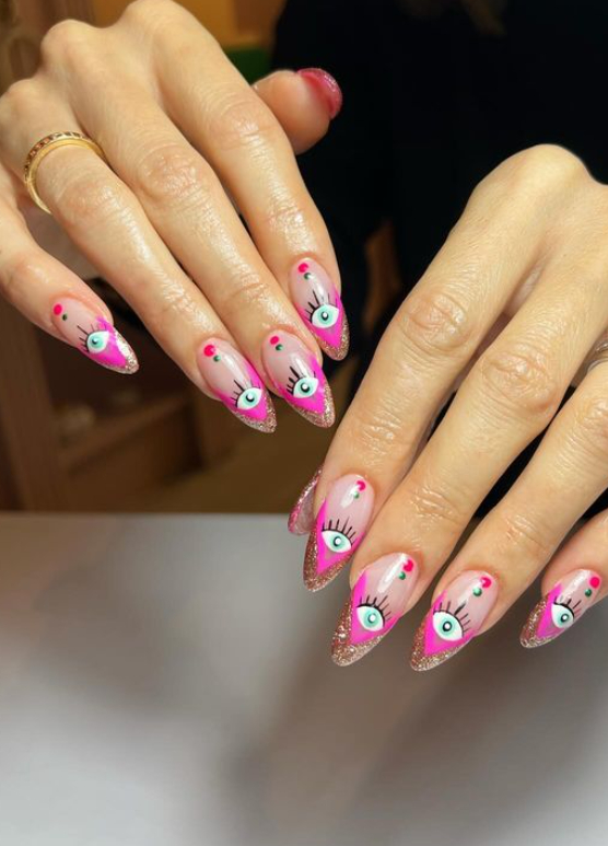 psychadelic pink french tip nails