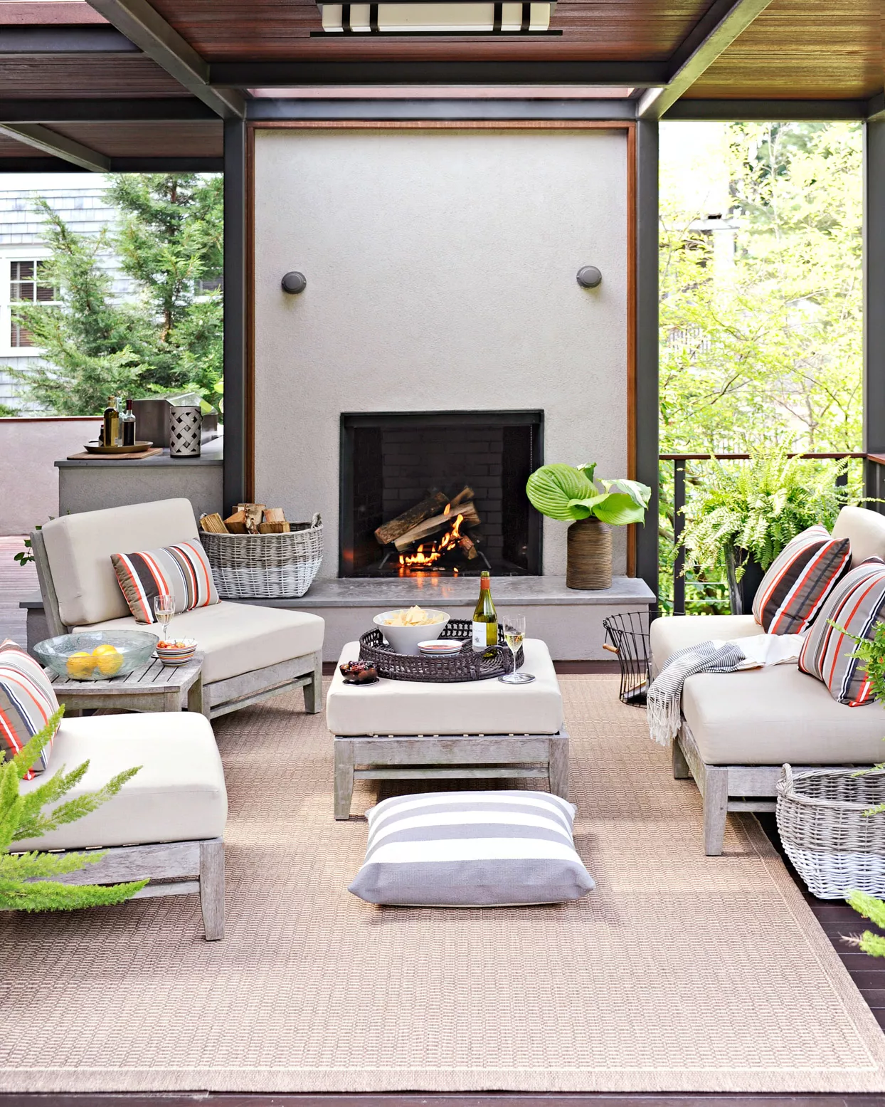 skylight covered patio with fireplace