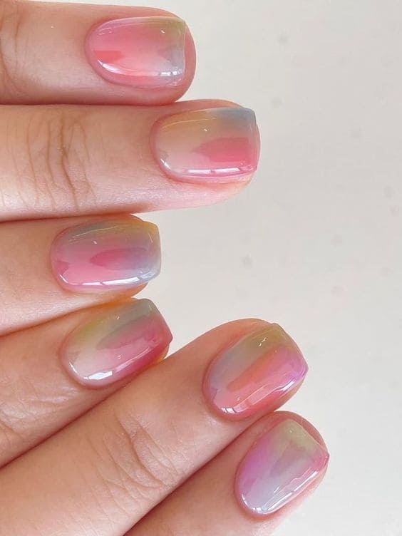 summer Korean nail design: pastel marble 