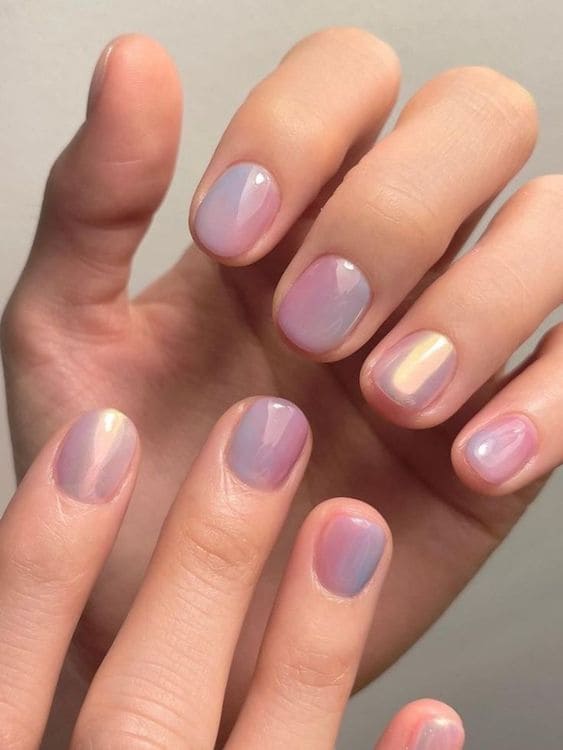 summer Korean nail design: pastel marble 