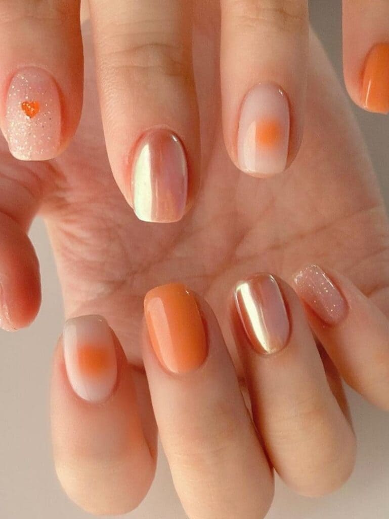 summer Korean nail design: heart accent 