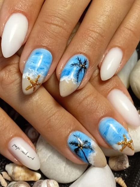 tropical nail design: beach shore