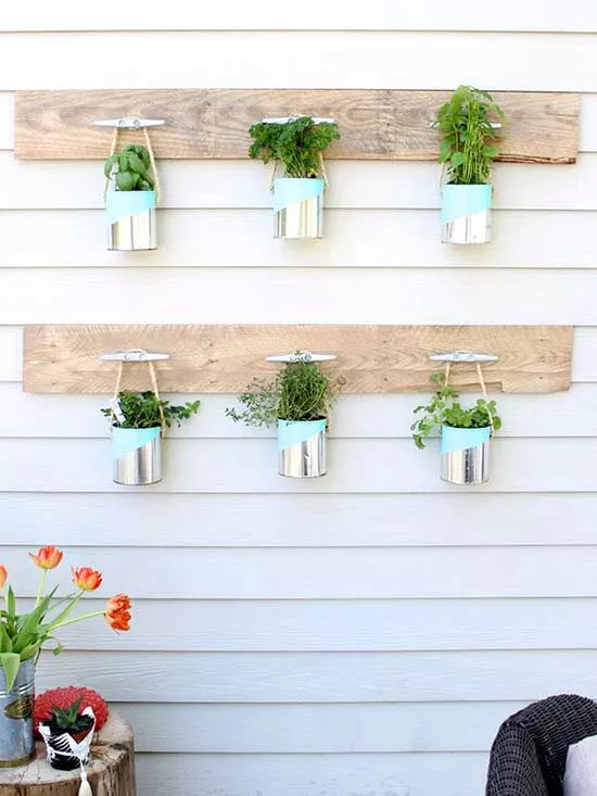 Hanging Paint Can Herb Garden