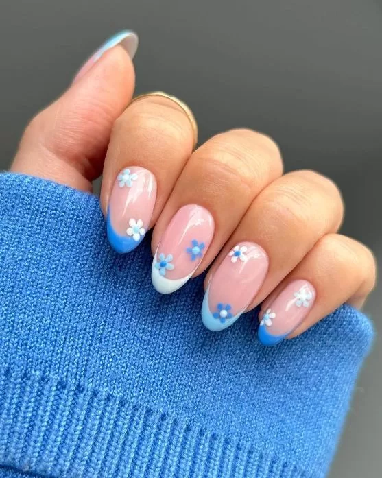 Blue Floral Nails