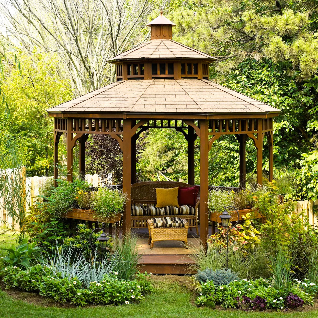 double cupola stained wood gazebo