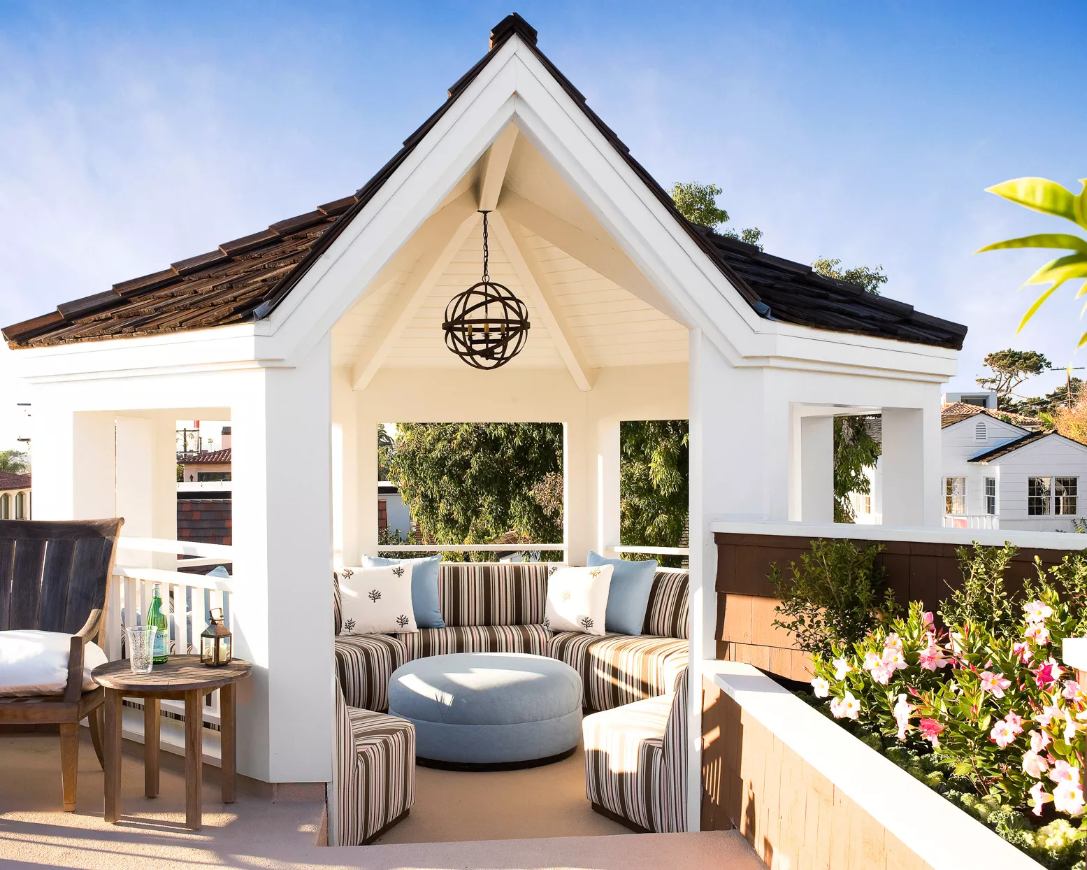 house-like gazebo with chandelier