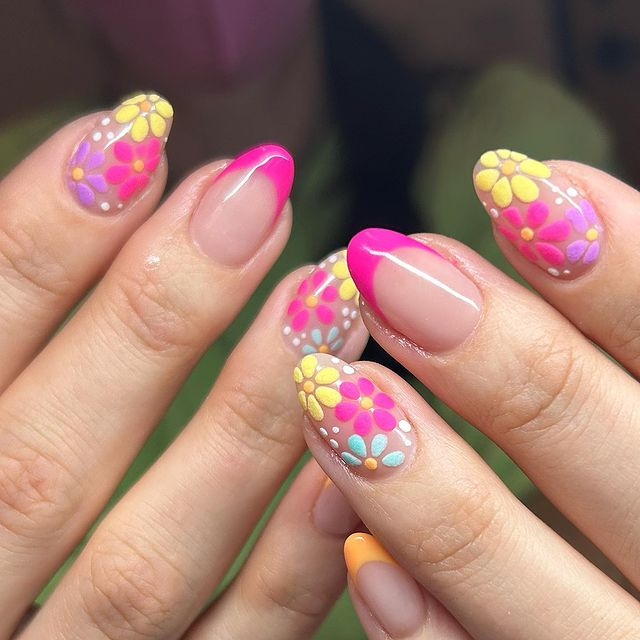 FRENCH WITH A TWIST  FLORAL SPRING NAIL DESIGNS