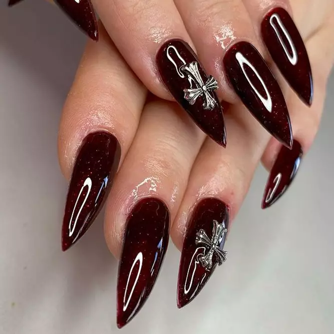 Oxblood Nails with Embellishments