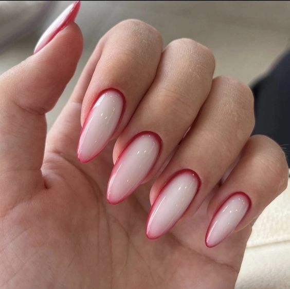 White Nails with Red Outline