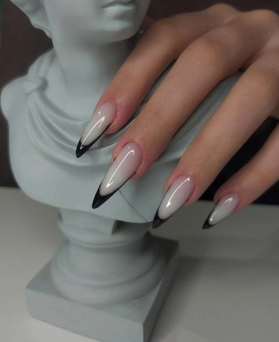 White Nails with Black Tips