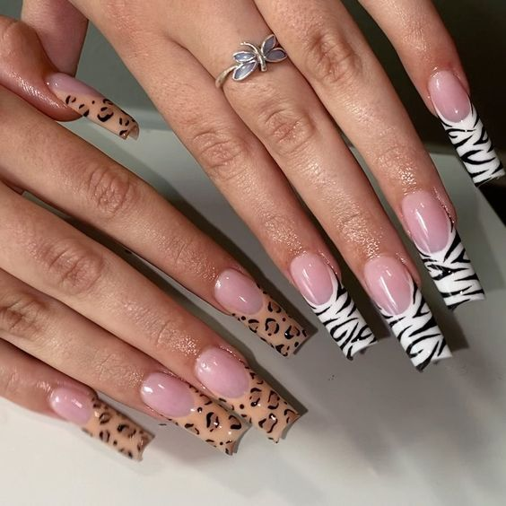 Zebra and Leopard Print Nails