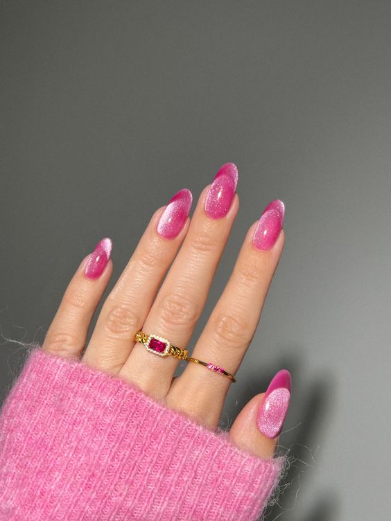 Pink velvet cat eye nails