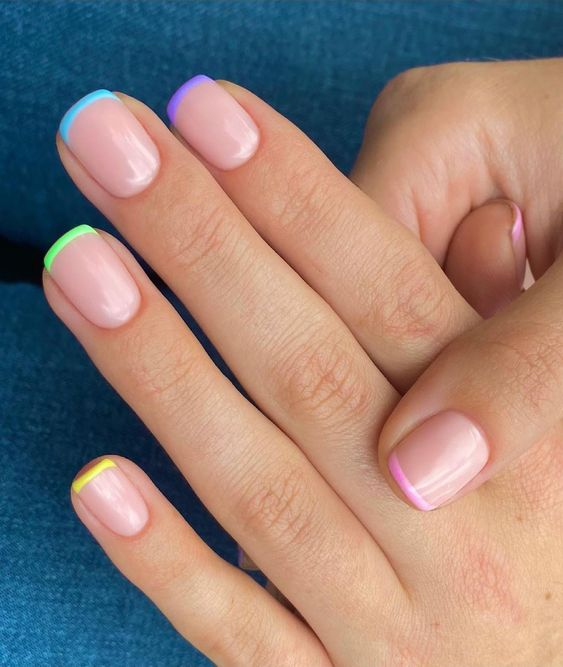 Colorful Thin French Tips for Summer Nails