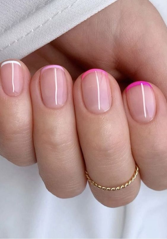 Colorful Thin French Tips for Summer Nails