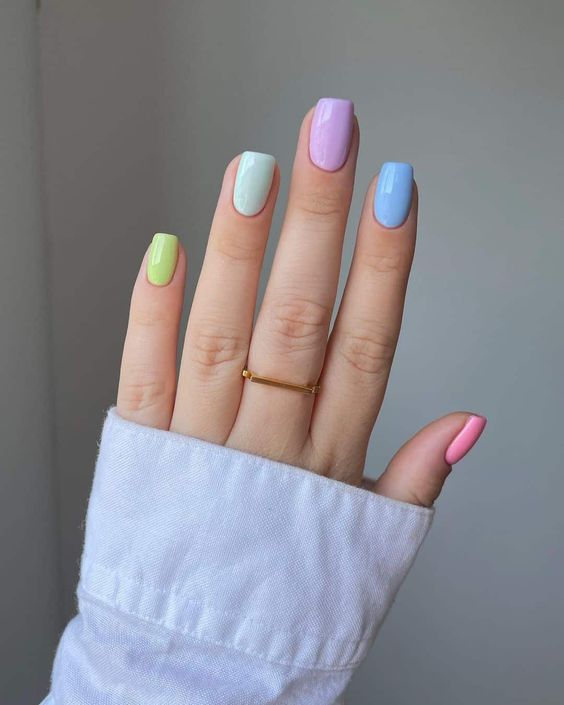 Mismatched Pastel Nails