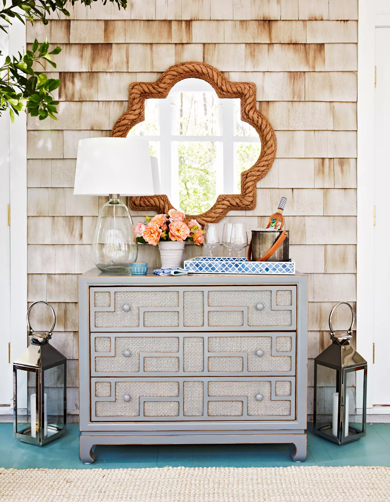 mirror and dresser outdoor decor