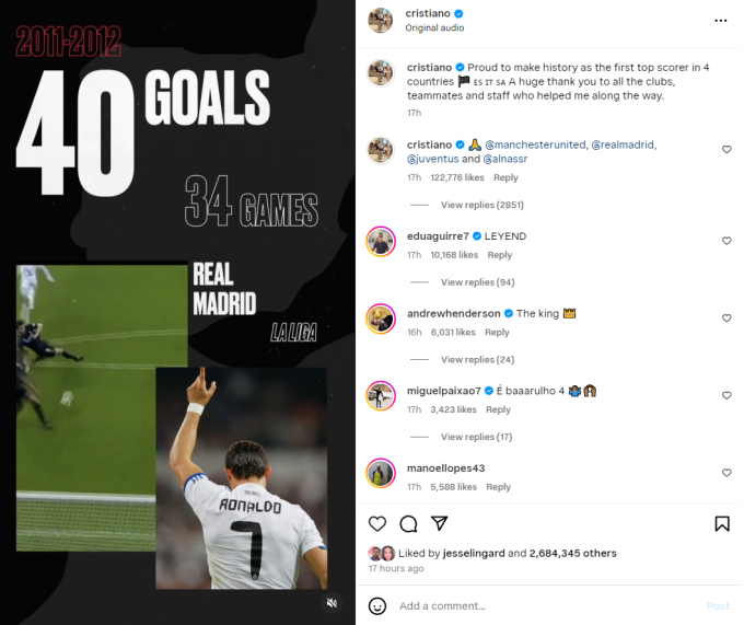 Ronaldo đăng thông tin nhầm lẫn nghiêm trọng, bị fan gán mác “nhận vơ” thành quả của Messi - Ảnh 1.