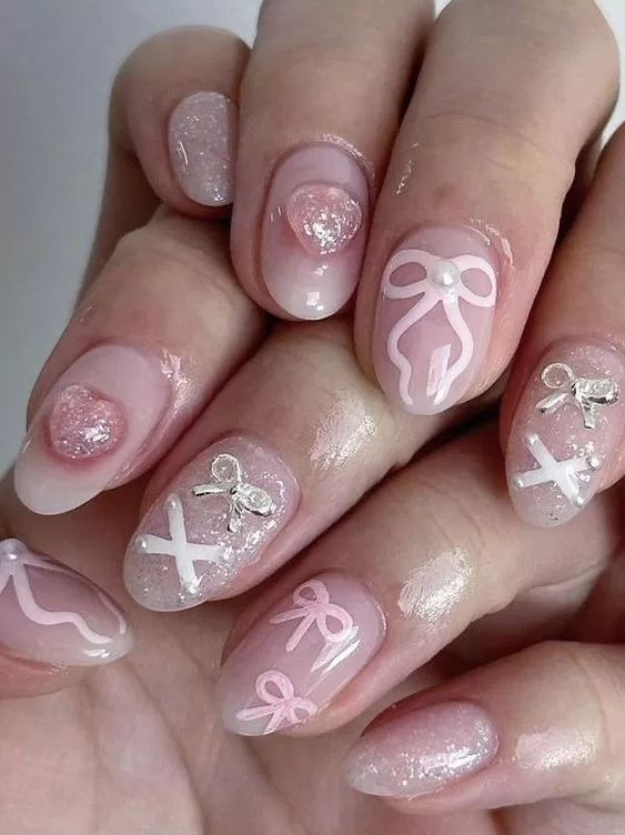 pink balletcore nail design