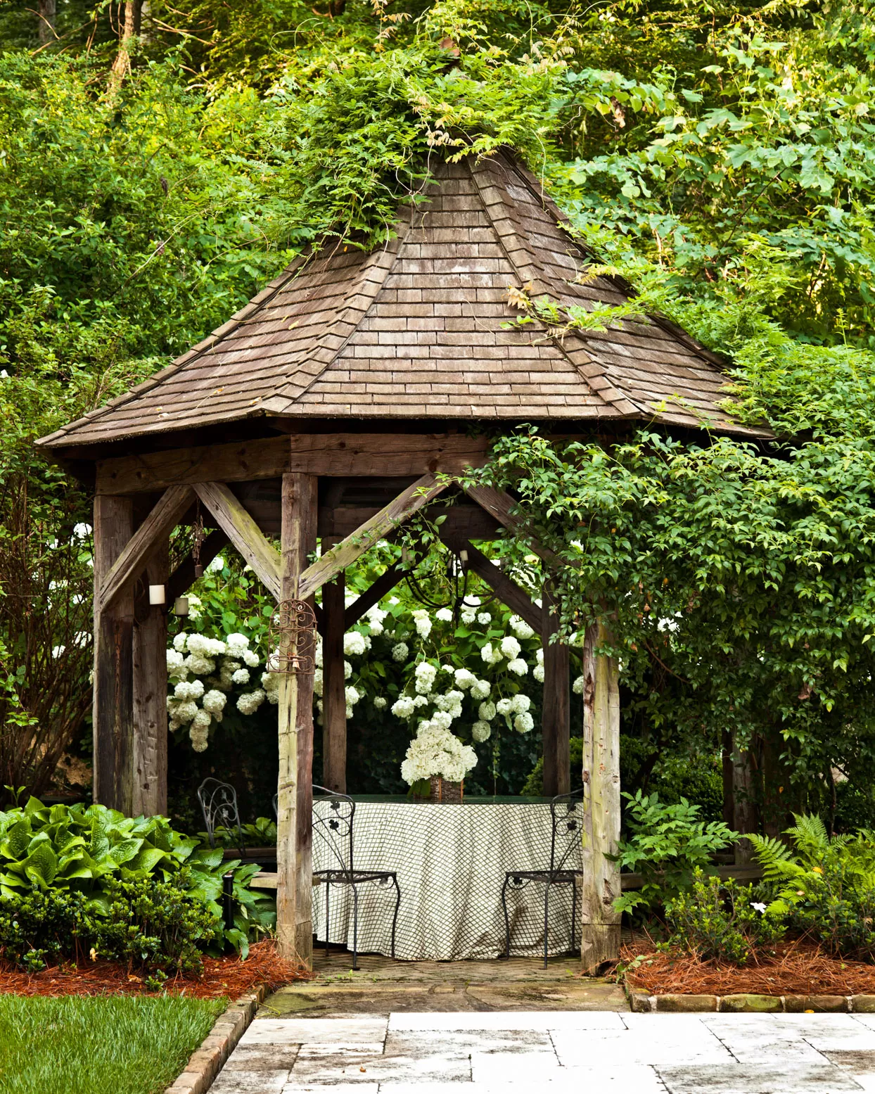 wood-shake roof gazebo